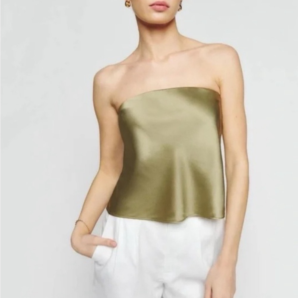 NWT Reformation spritz silk top- Olive Oil